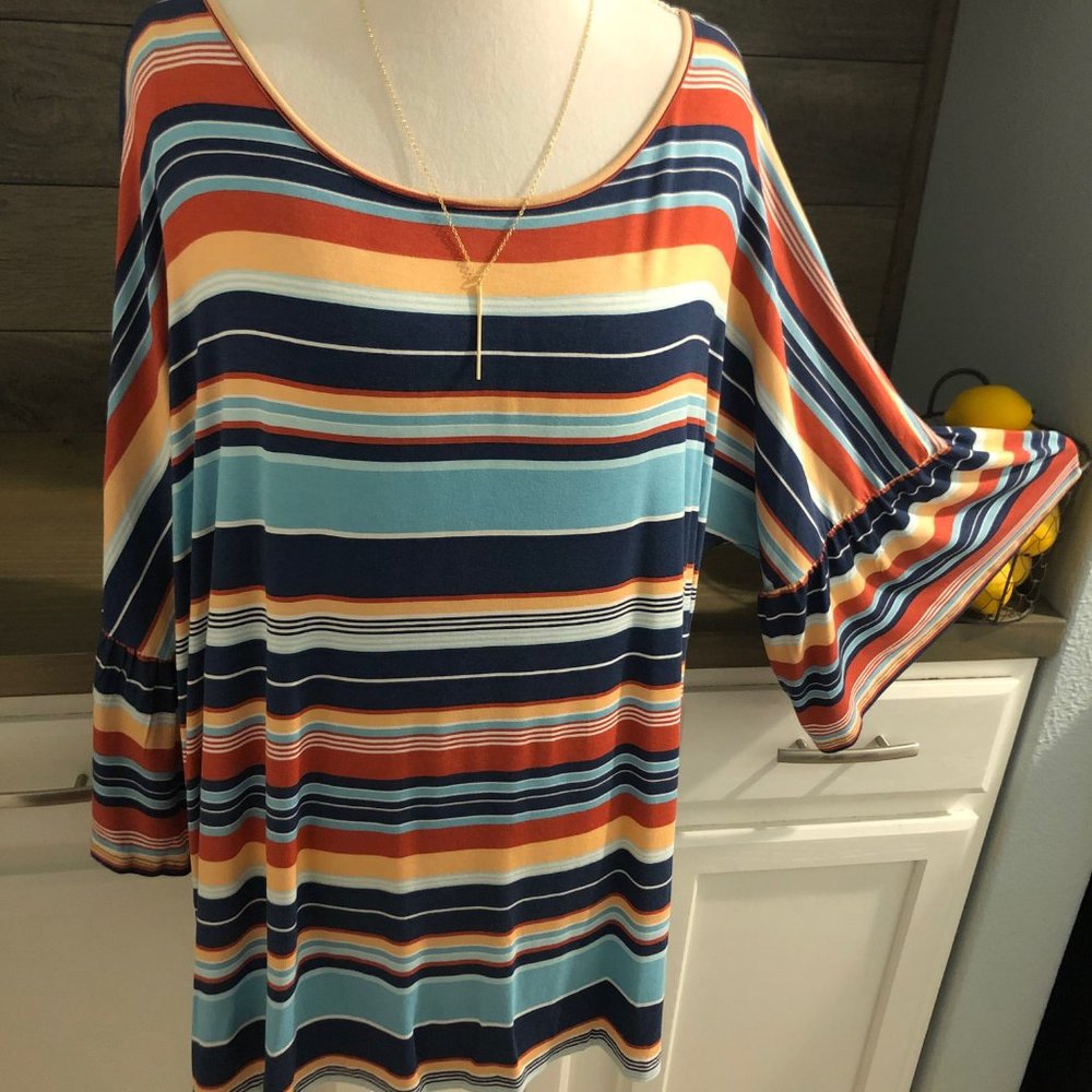 Nwot Ruby Rd. Bell-Sleeve Multi-Stripe Tunic Top - image 1